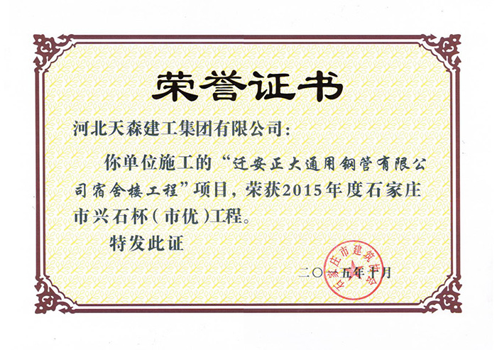 興石杯（市優(yōu)工程）-遷安正大通用鋼管有限公司宿舍樓工程